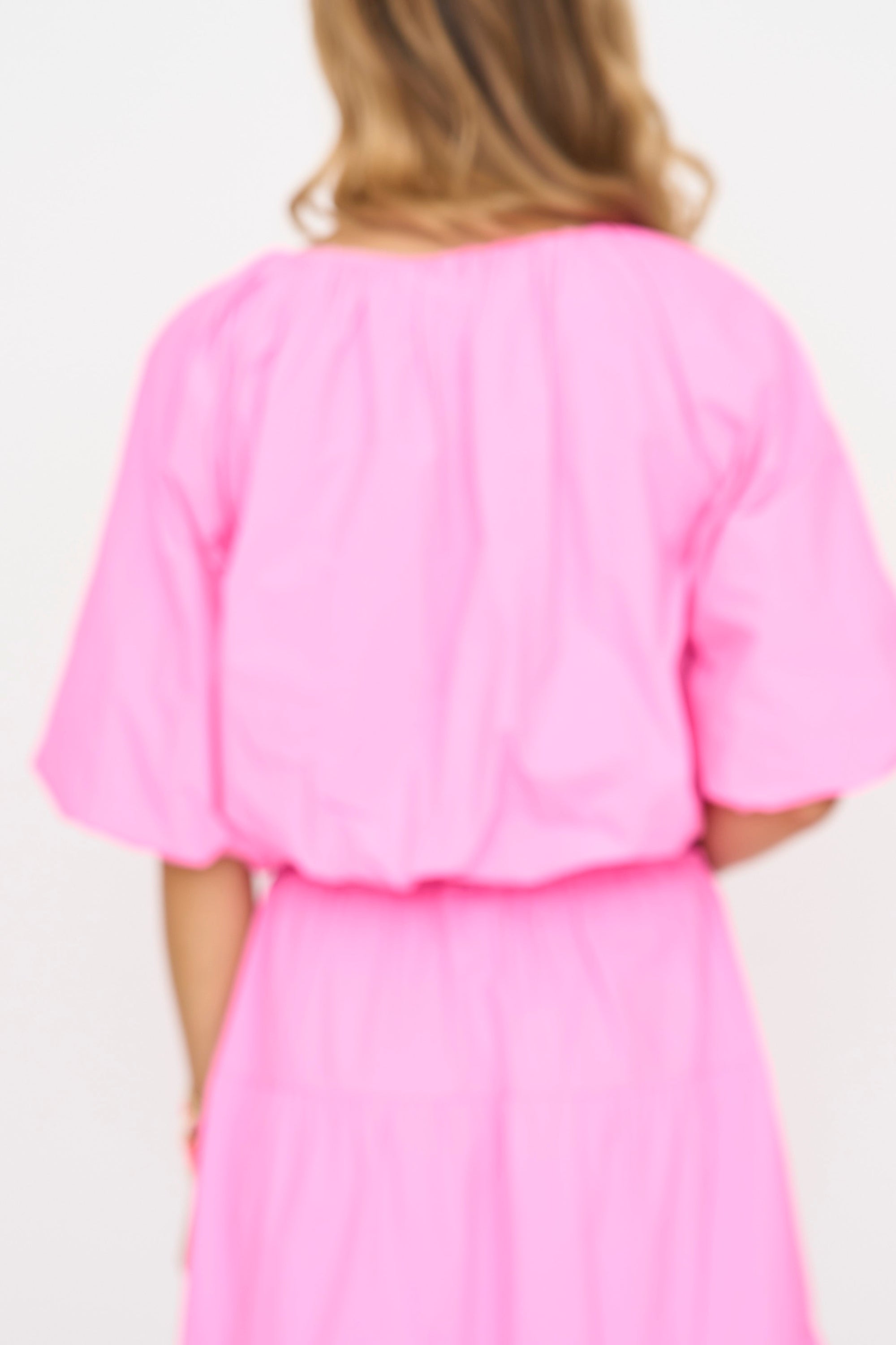 Hot Pink Mid Puff Sleeve Top