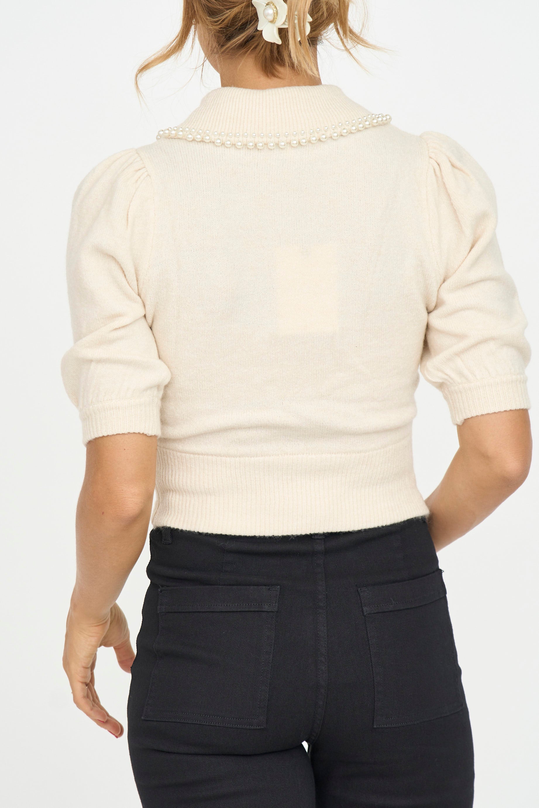 Pearl Collar Sweater Top