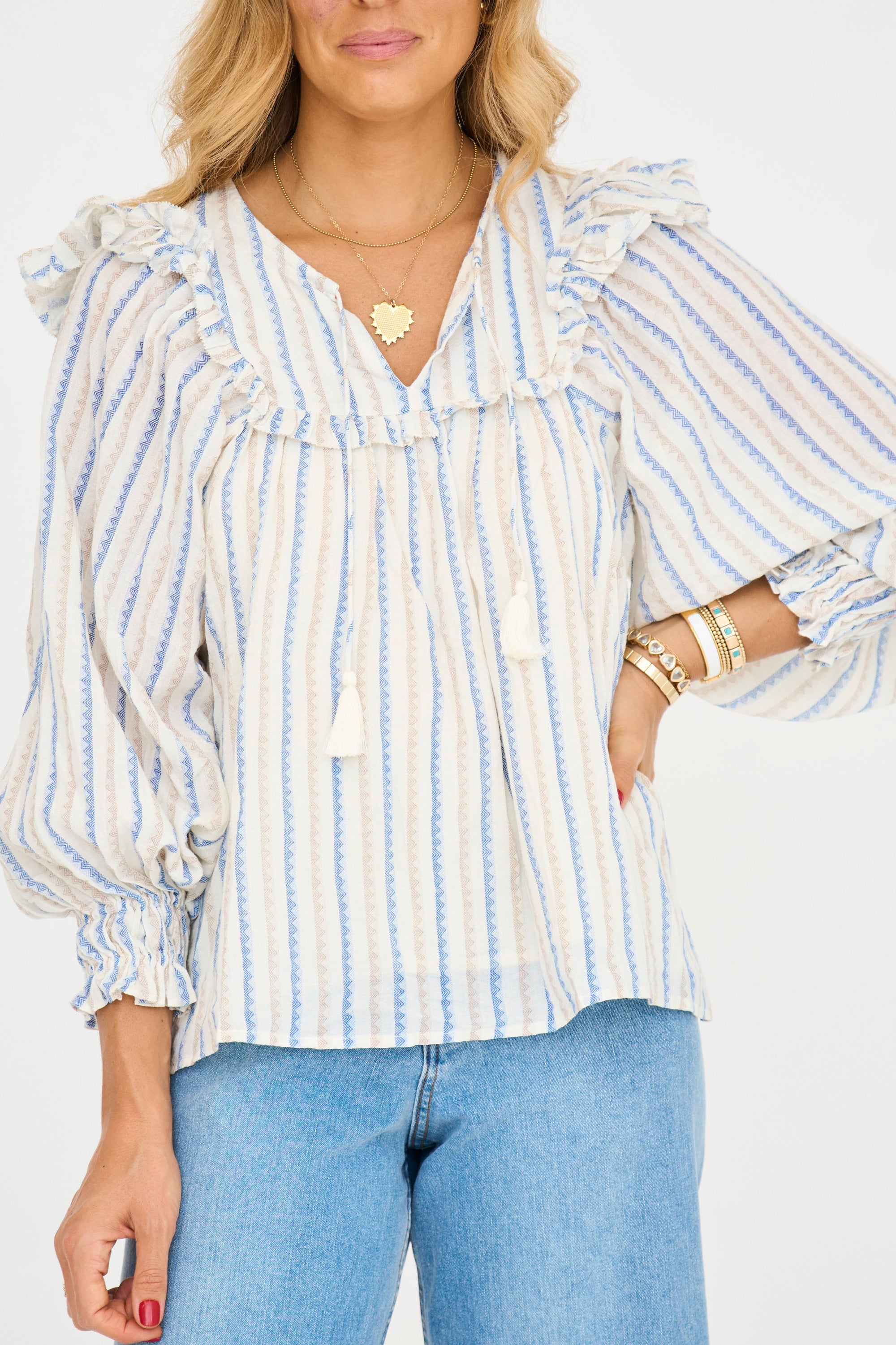 Leah Neutral Stripe Blouse