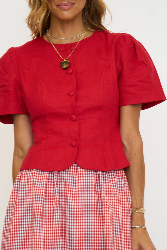 Nataly Puff Sleeve Button Front Blouse