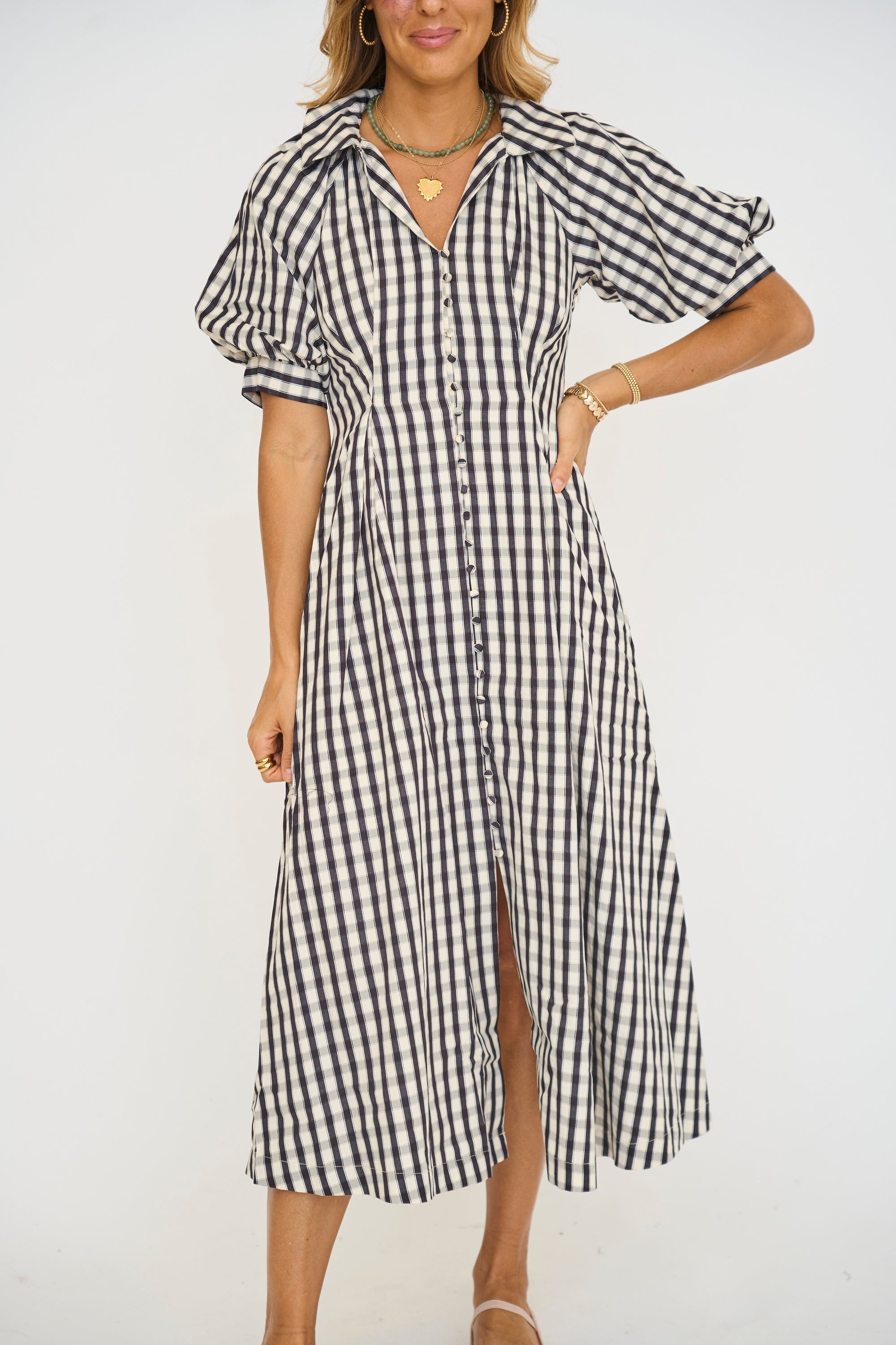 Gingham Check Midi Dress