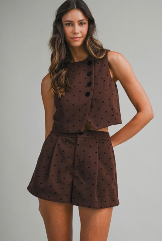 Polka Dot Sleeveless Crop Top And Shorts Set