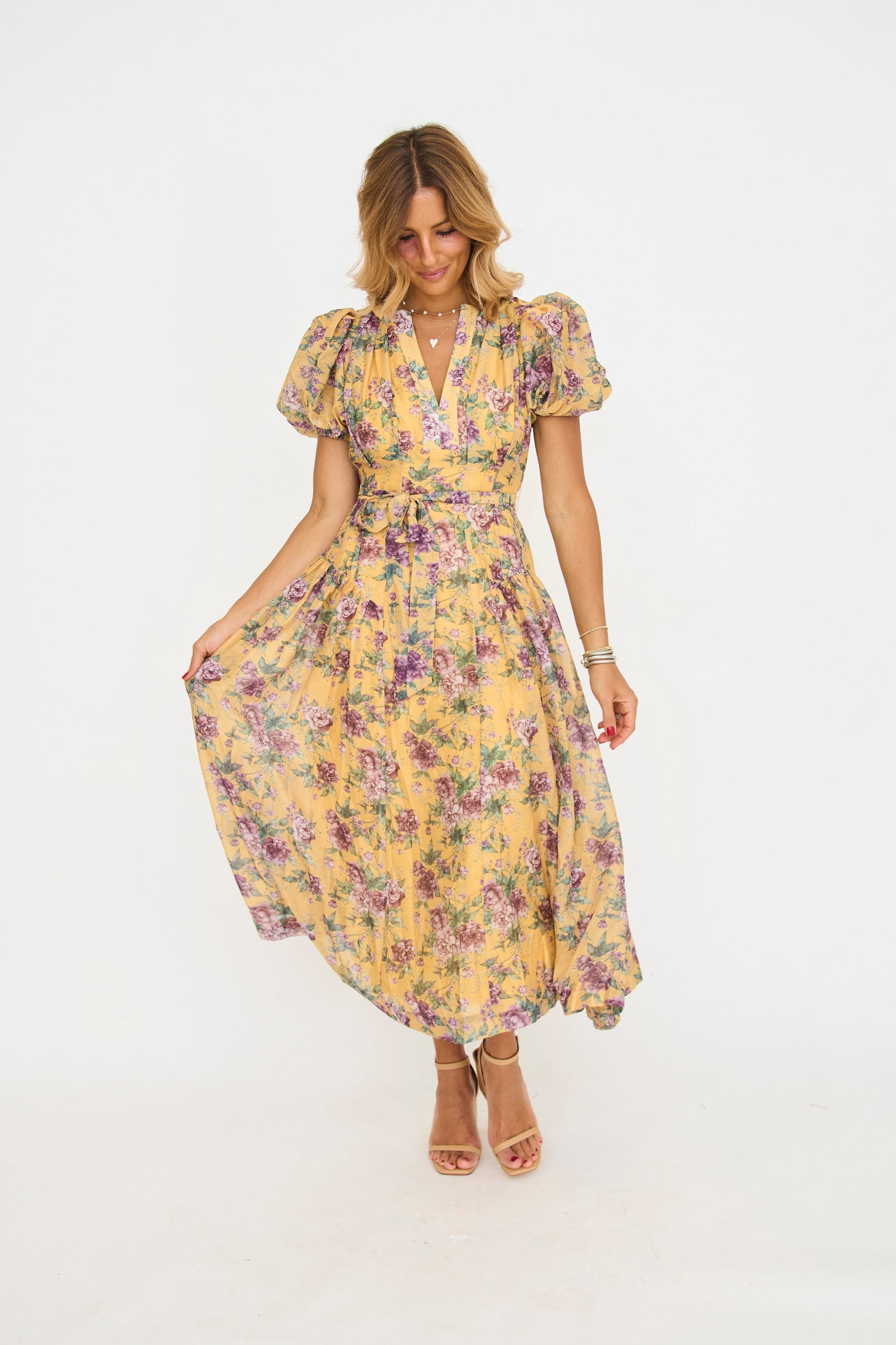 Michelle Floral Belted Midi Dress