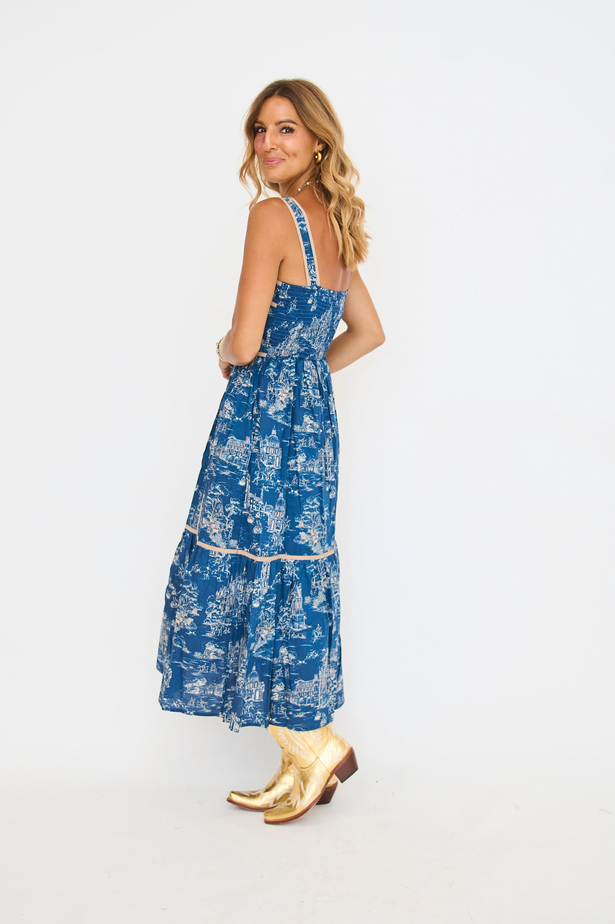 Indigo Toile Midi Dress