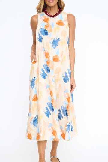 Watercolor Print Tent Midi Dress