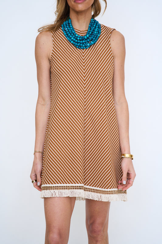 Striped Knit Fringe Mini Dress