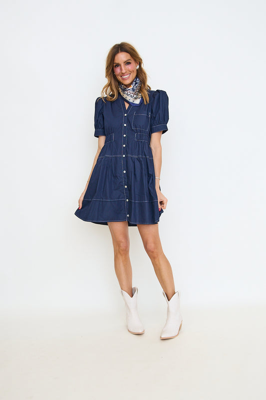 Solid Puff Sleeve Mini Dress