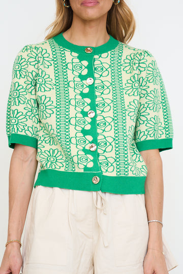 Short Sleeve Floral Pattern Button Up Top