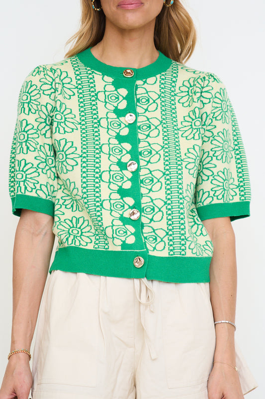 Short Sleeve Floral Pattern Button Up Top