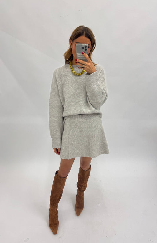 Long Sleeve Sweater Top and Mini Skirt Set