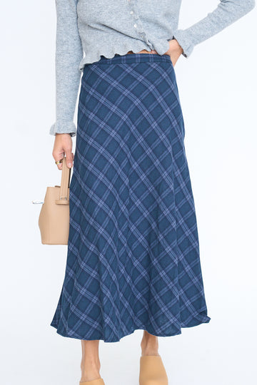 Sanda Plaid Flowy Midi Skirt