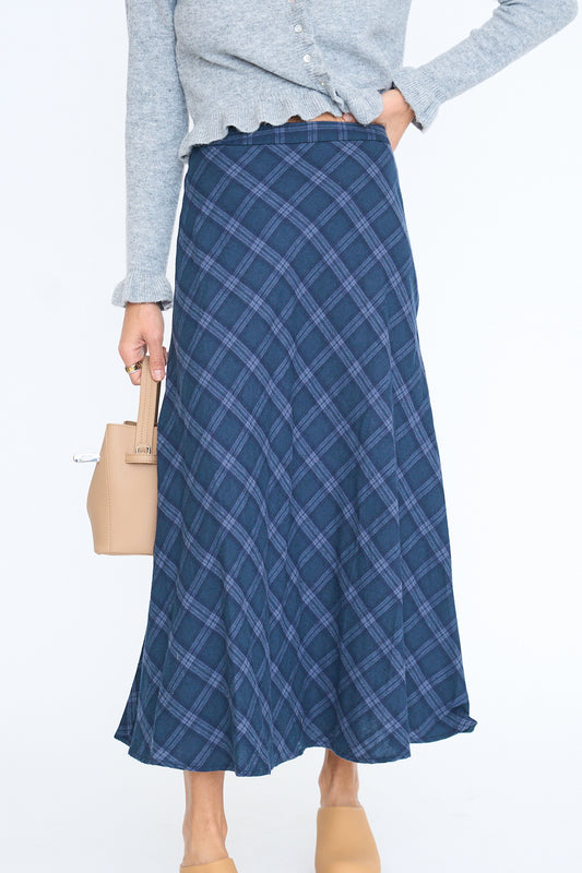 Sanda Plaid Flowy Midi Skirt