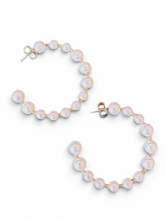 FAUX PEARL LARGE HOOPS