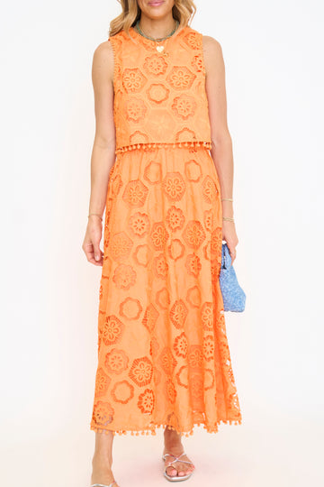 Pom Pom Embroidered Maxi Skirt Set