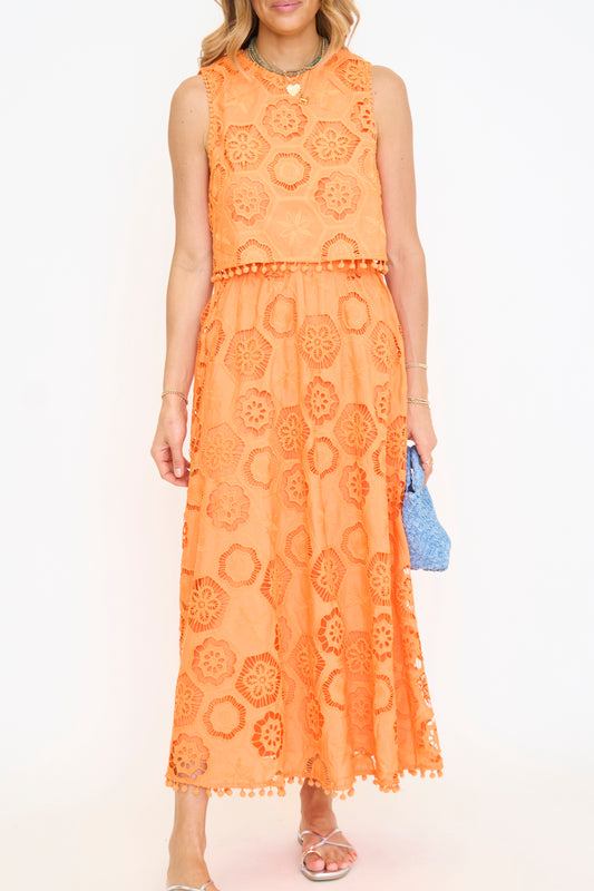 Pom Pom Embroidered Maxi Skirt Set