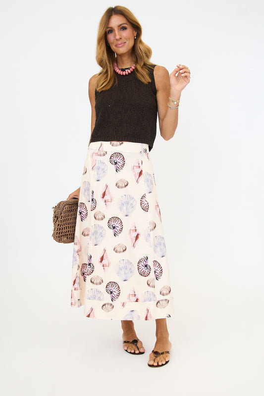 Seashell Print Midi Skirt