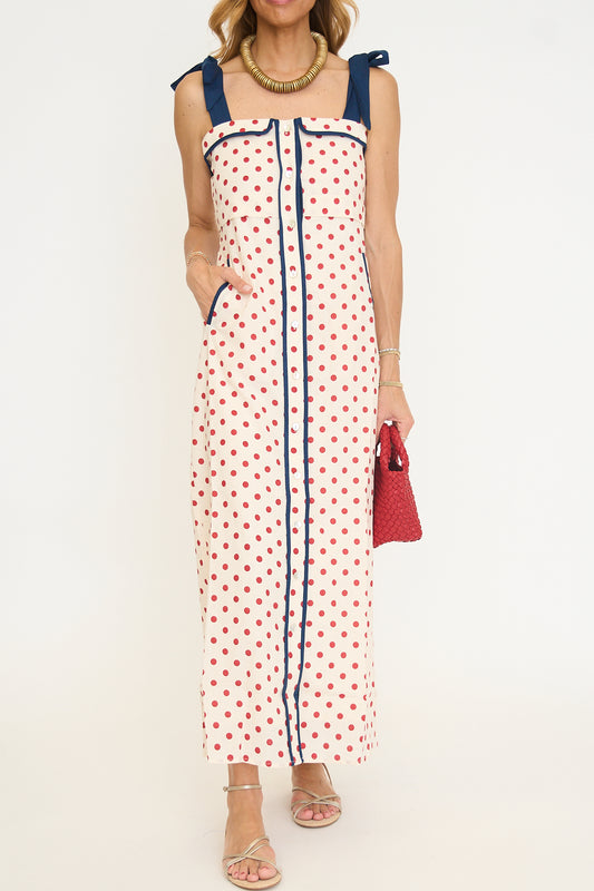 Polkadot Dress with Shoulder Strap Tie