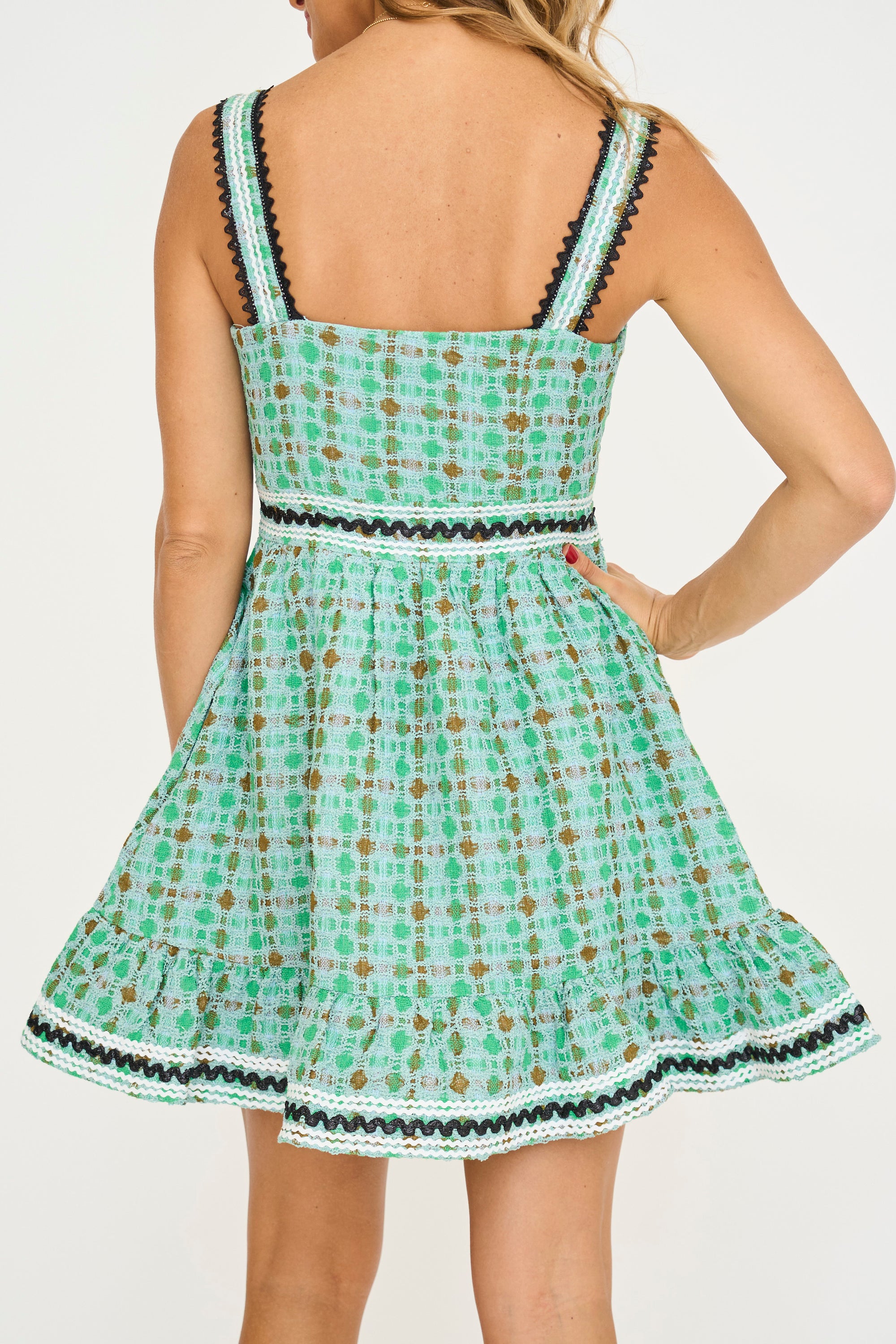 Boucle Square Neck Mini Dress With Ric Rac Trim