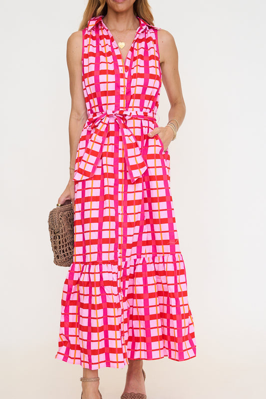 Darvy Checker Cileah Collared Maxi Dress