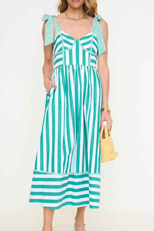 Green Striped Midi Dress