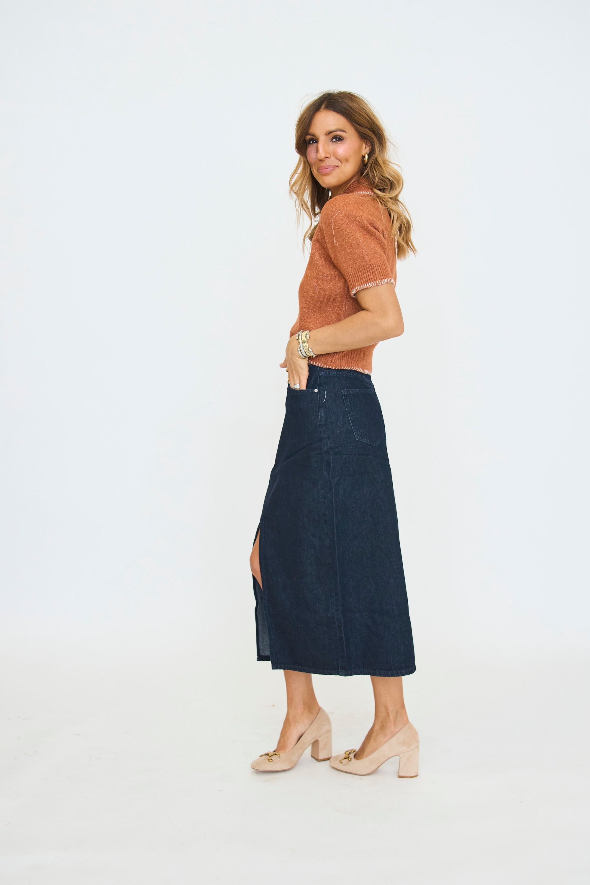 Elvire Denim Midi Skirt