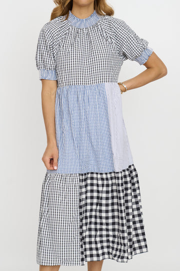 Gingham Patchwork Midi Dress