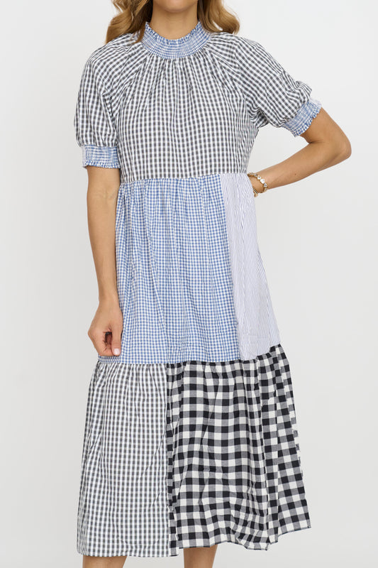 Gingham Patchwork Midi Dress