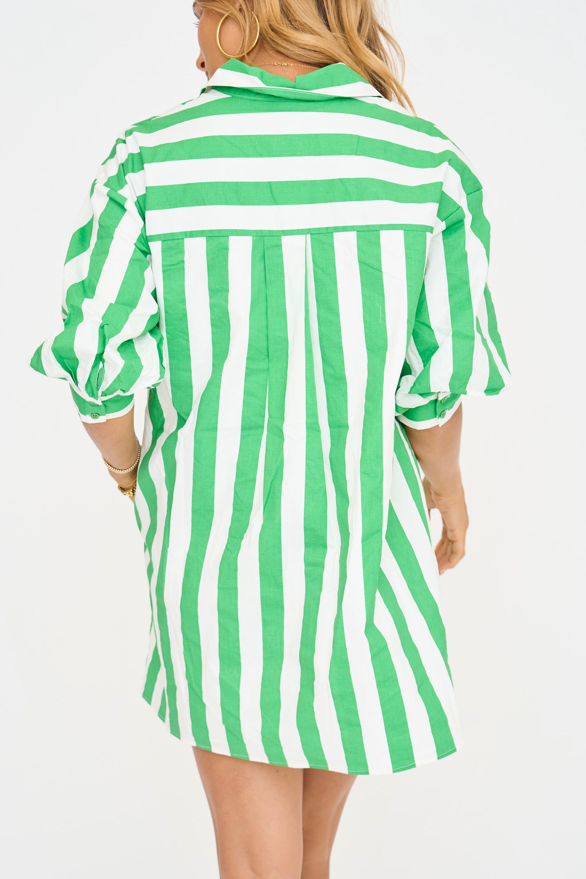 Big Stripe Shirt Dress - Green and White