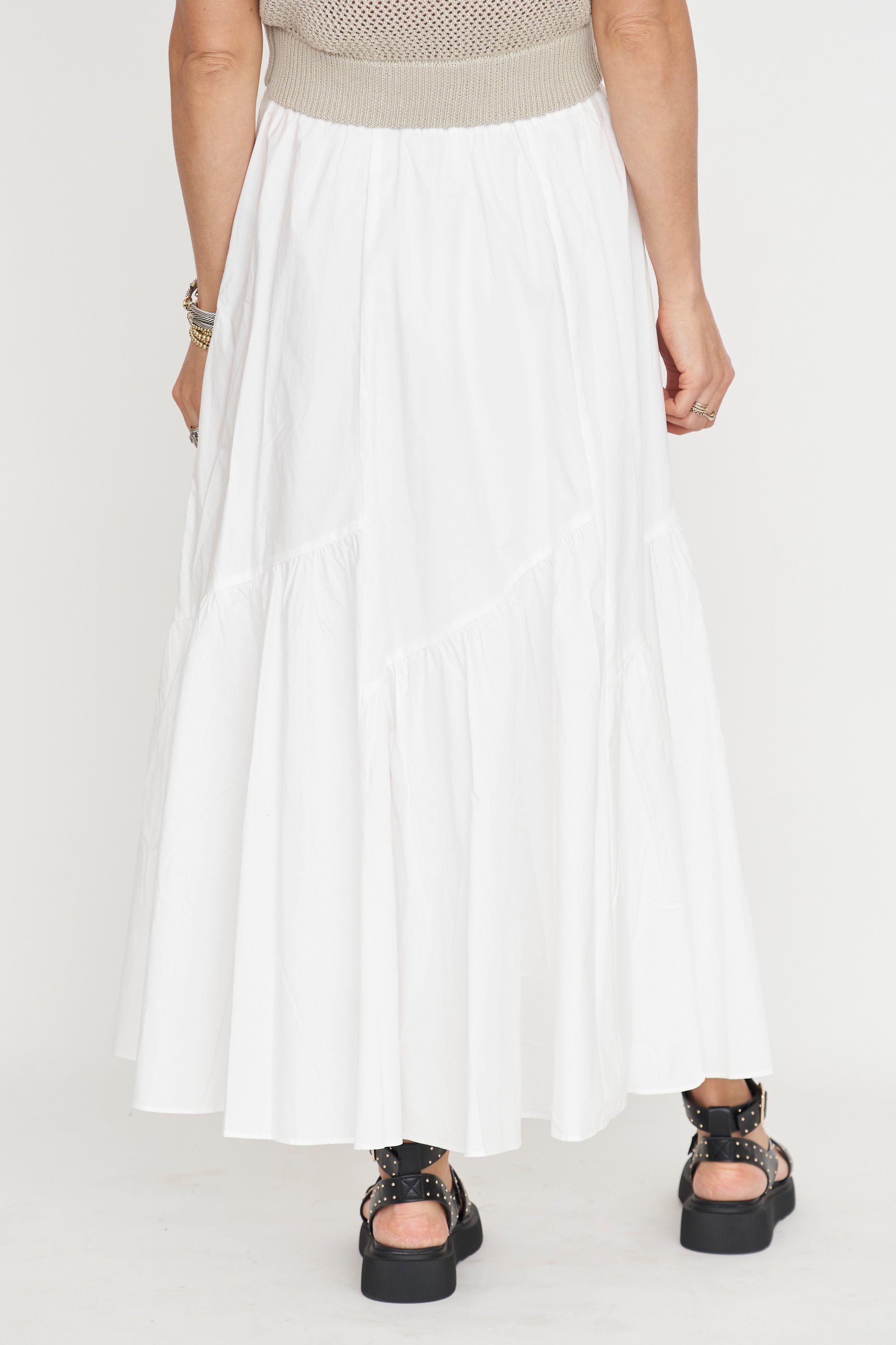 High Waist Ruffled Flare Skirt in White