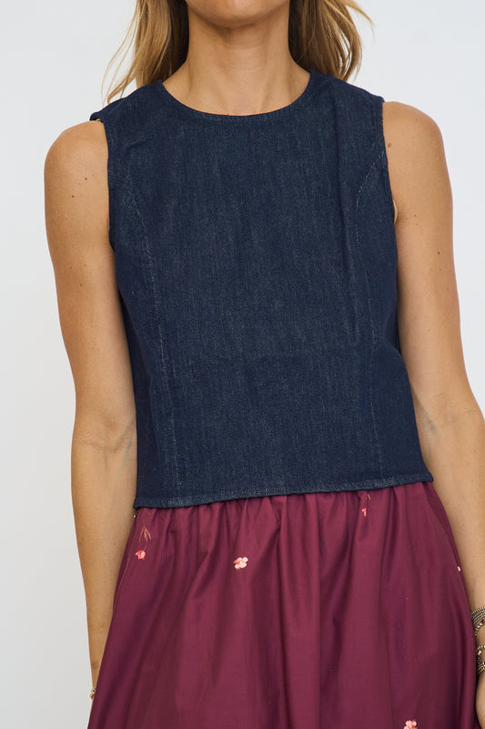 Stretch Denim Sleeveless Top
