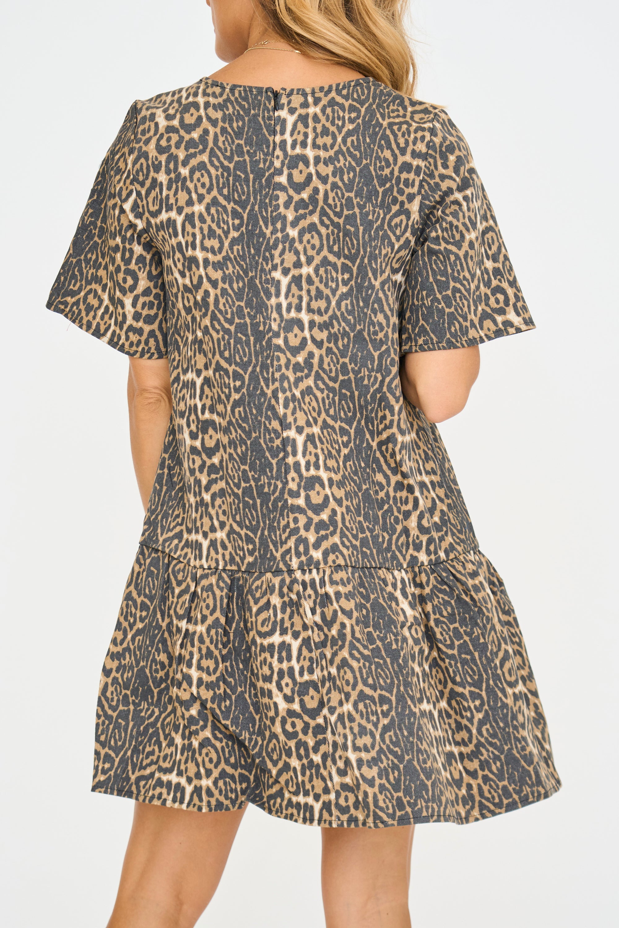 Leopard Print Denim Mini Dress