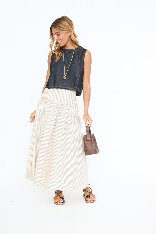 Contrast Stitch Button-Back Denim Tank Top