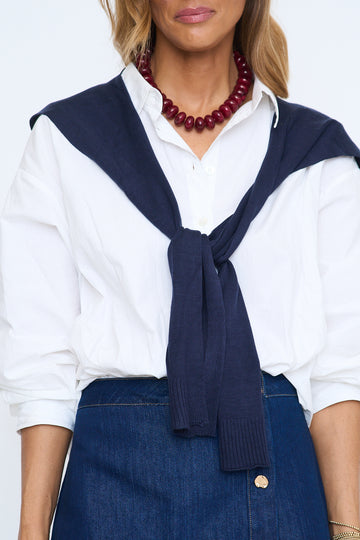 Elsie Button Down Shirt with Knit Shawl