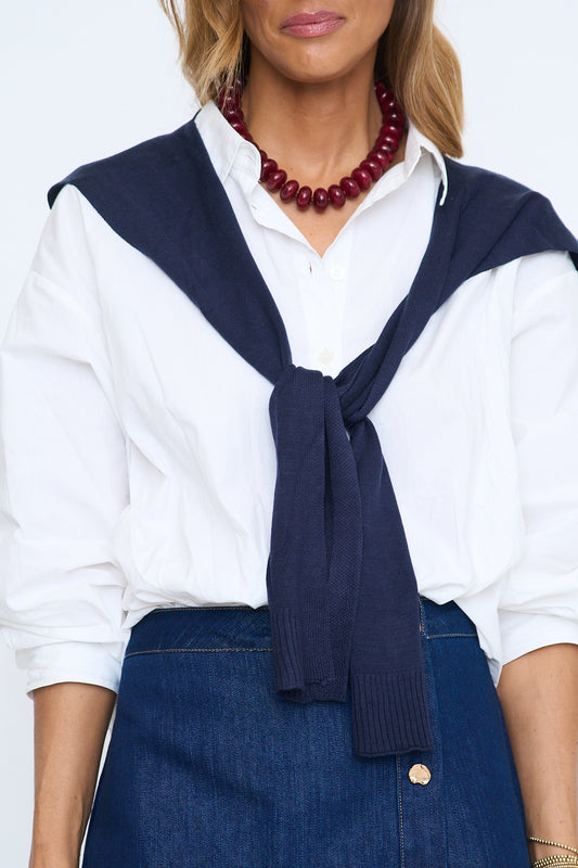 Elsie Button Down Shirt with Knit Shawl