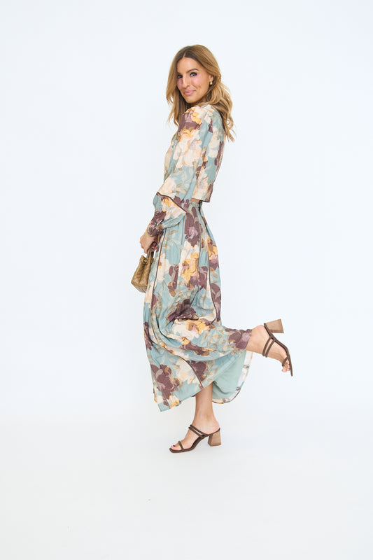 Floral Print Ladder Lace Detail Skirt Set