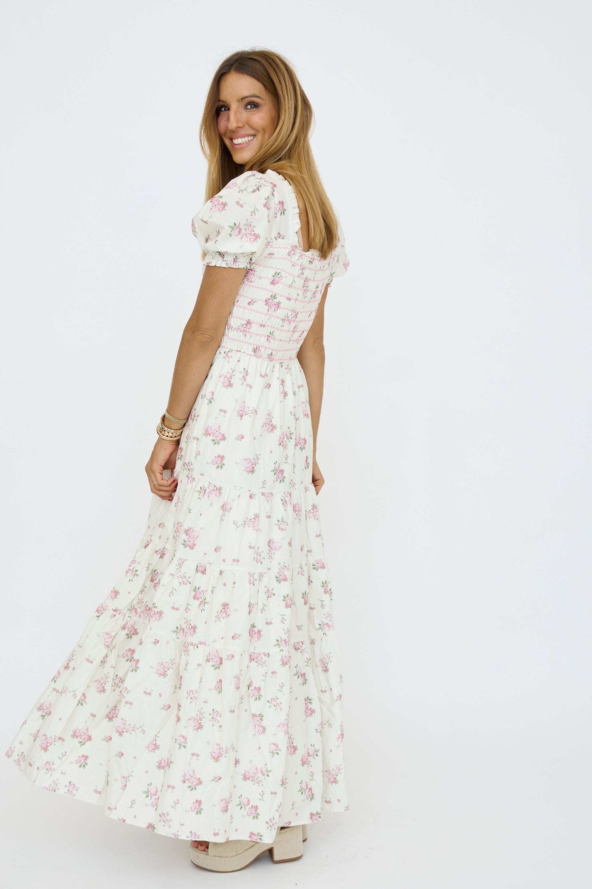 Rose Bouquet Print Maxi Dress