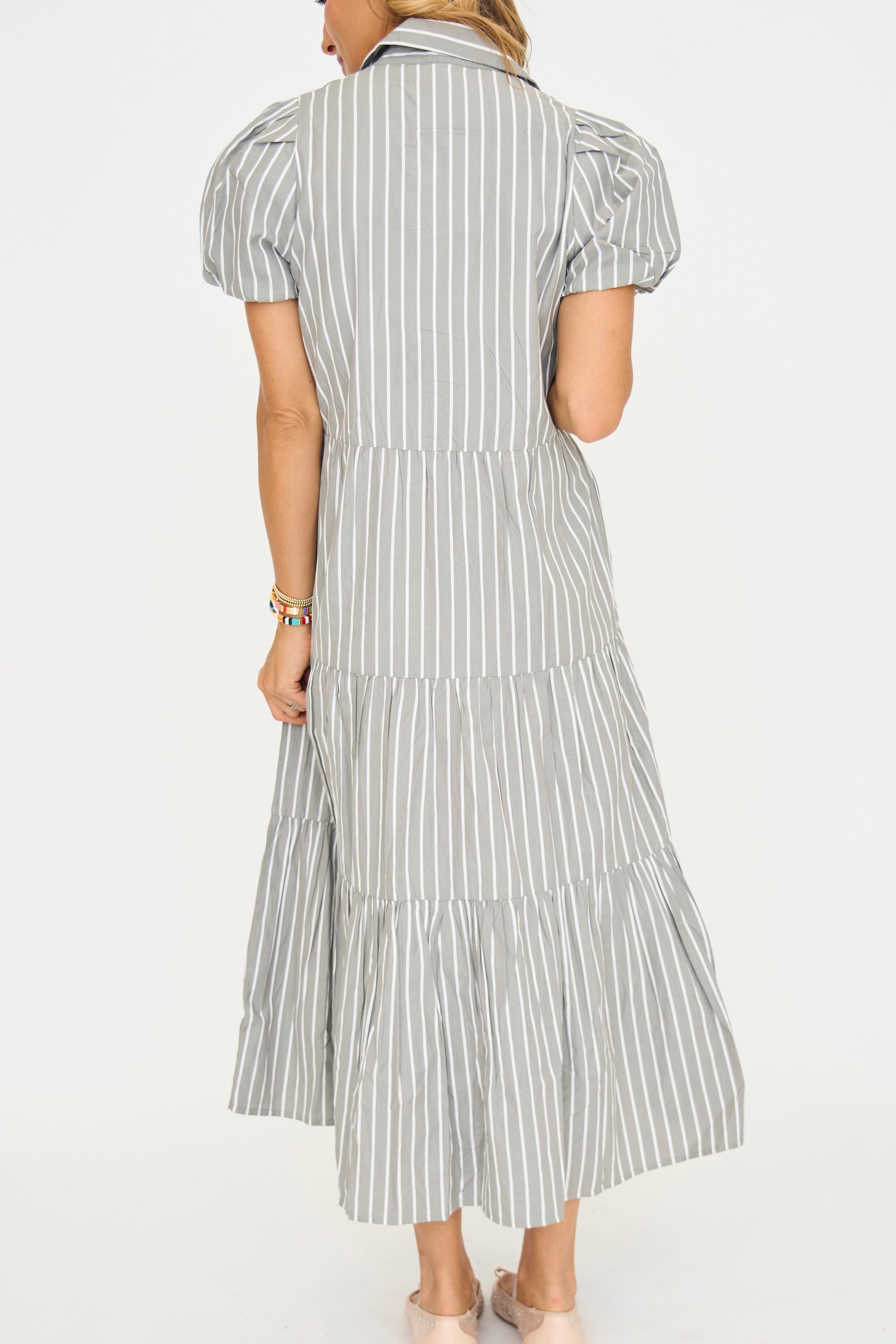 Grey Pinstripe Midi Dress