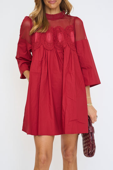 Crochet Lace Trim Accent Babydoll Dress