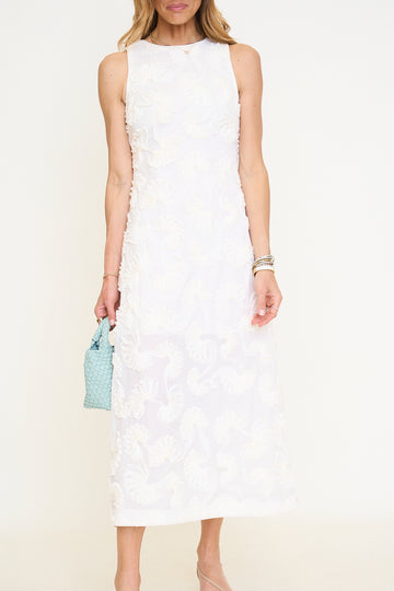 Textured Floral Sleeveless Midi Dress