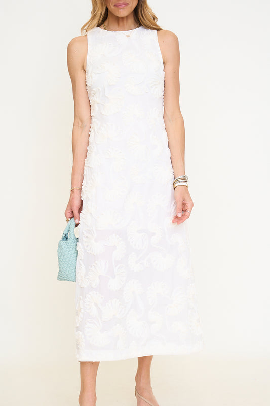 Textured Floral Sleeveless Midi Dress