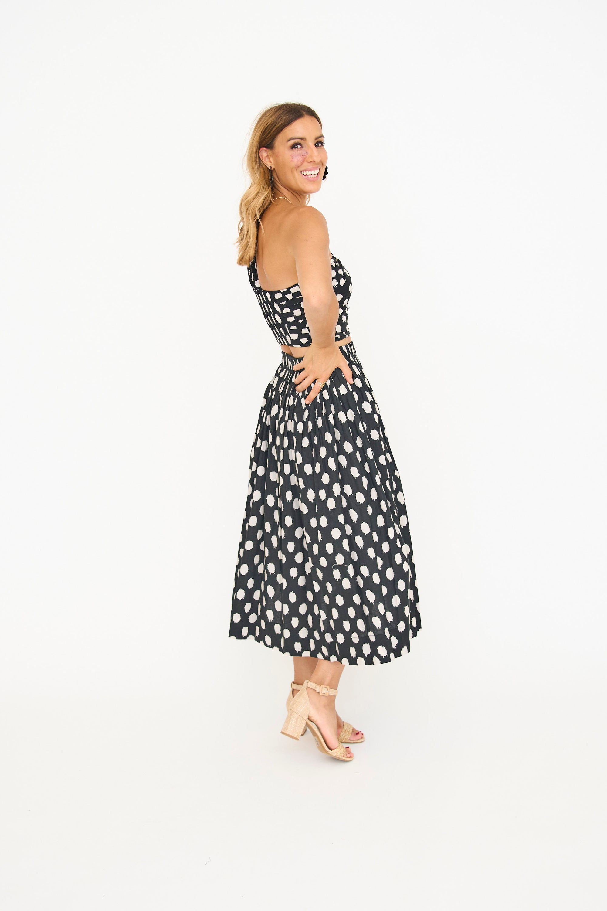 Sophia Polka Dot Print One Shoulder Top