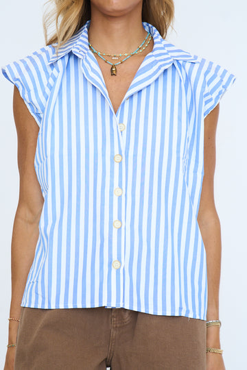 Stripe Bubble Sleeve Button Up Top
