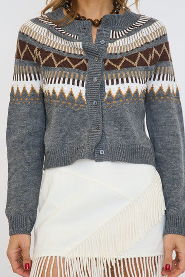 Stitch Patterned Button-Down Cardigan