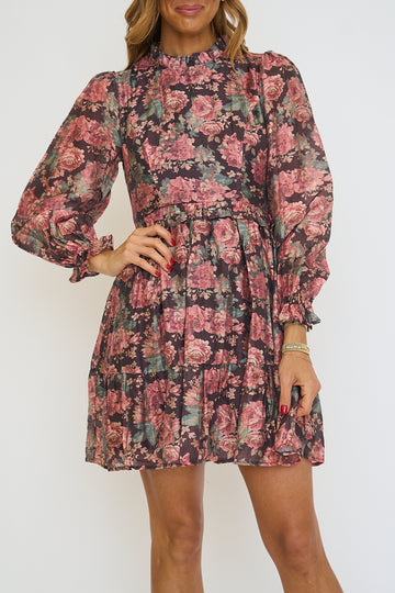 Floral Mock Neck Mini Dress