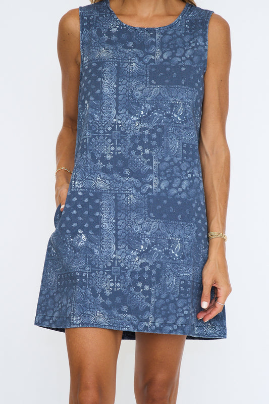 Washed Bandana Print Shift Dress