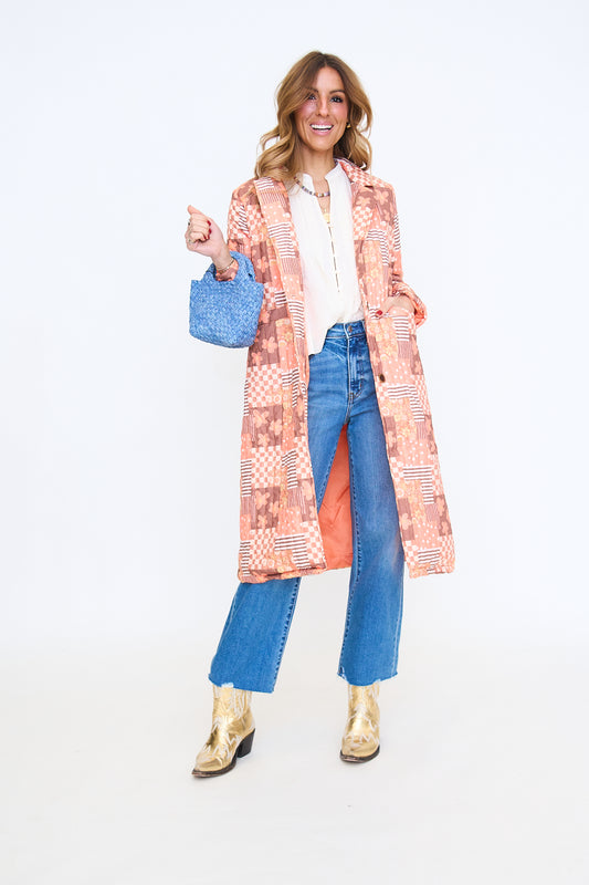 Orange Square Long Quitted Jacket