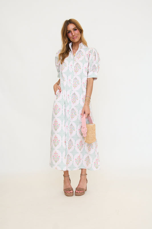 Vintage Floral Ruffle Neck Maxi Dress