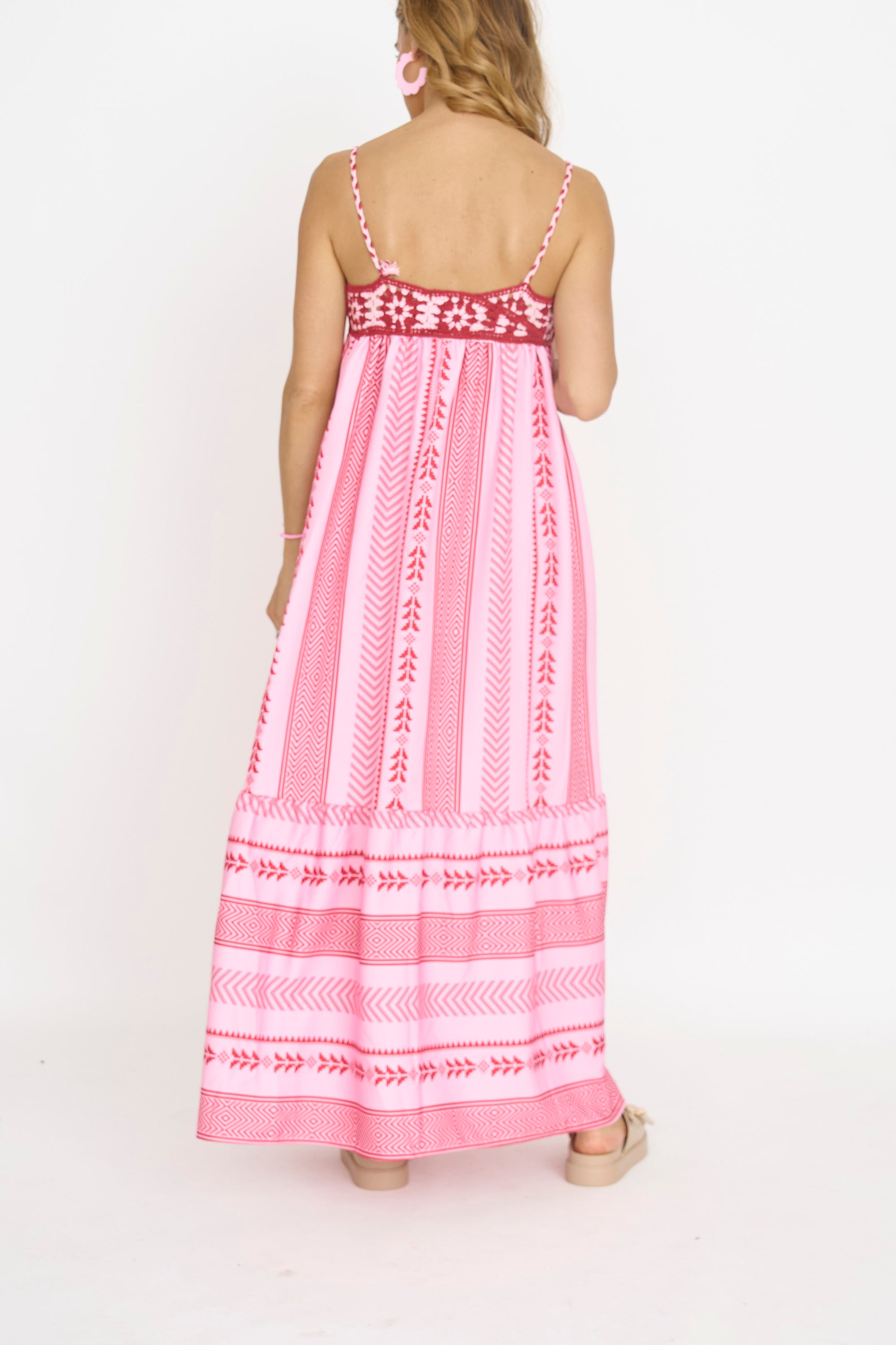 Tribal Print Crochet Maxi Dress