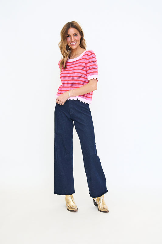 Claire Stripe Crochet Sweater Top