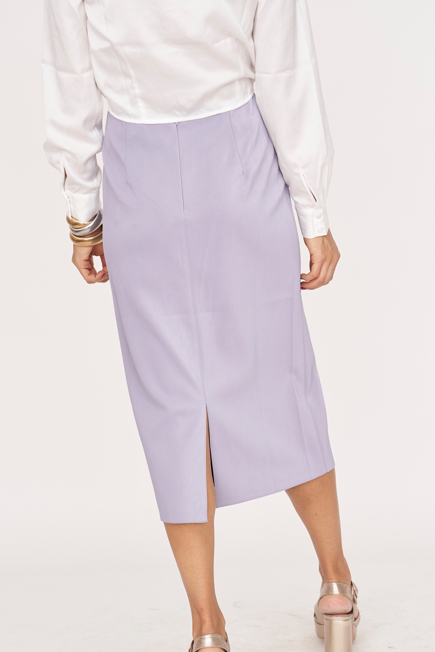 Ello Lavender Leather Midi Skirt